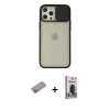 MARSİLYAN™- iPhone 12 Pro Max Kılıf Vadi Çizgi - Siyah Bilvis Hayalet Cam Ekran Koruyucu + Shine Kamera Lens Koruma Cam - SABE