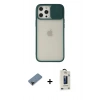 MARSİLYAN™- iPhone 12 Pro Max Kılıf Vadi Çizgi - Siyah Bilvis Hayalet Cam Ekran Koruyucu + Shine Kamera Lens Koruma Cam - SH