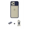 MARSİLYAN™- iPhone 12 Pro Max Kılıf Vadi Çizgi - Siyah Bilvis Hayalet Cam Ekran Koruyucu + Renkli Kamera Lens Koruma Cam - TU