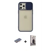 MARSİLYAN™- iPhone 12 Pro Max Kılıf Vadi Çizgi - Siyah Bilvis Hayalet Cam Ekran Koruyucu + Renkli Kamera Lens Koruma Cam - TU