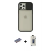 MARSİLYAN™- iPhone 12 Pro Max Kılıf Vadi Çizgi - Siyah Bilvis Hayalet Cam Ekran Koruyucu + Renkli Kamera Lens Koruma Cam - TU