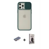 MARSİLYAN™- iPhone 12 Pro Max Kılıf Vadi Çizgi - Siyah Bilvis Hayalet Cam Ekran Koruyucu + Renkli Kamera Lens Koruma Cam - TU