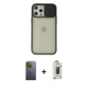 MARSİLYAN™- iPhone 12 Pro Max Kılıf Vadi Çizgi - Siyah Bilvis Hayalet Cam Ekran Koruyucu + Neon Fosforlu Kamera Lens - YL