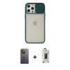 MARSİLYAN™- iPhone 12 Pro Max Kılıf Vadi Çizgi - Siyah Bilvis Hayalet Cam Ekran Koruyucu + Neon Fosforlu Kamera Lens - YL