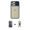 MARSİLYAN™- iPhone 12 Pro Max Kılıf Vadi Çizgi - Siyah Bilvis Hayalet Cam Ekran Koruyucu + Neon Fosforlu Kamera Lens - YL