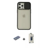 MARSİLYAN™- iPhone 12 Pro Max Kılıf Vadi Çizgi - Siyah Bilvis Hayalet Cam Ekran Koruyucu + Renkli Kamera Lens Koruma Cam - YL