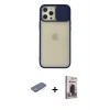 MARSİLYAN™- iPhone 12 Pro Max Kılıf Vadi Çizgi - Siyah Bilvis Hayalet Cam Ekran Koruyucu + Renkli Kamera Lens Koruma Cam - YL