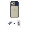 MARSİLYAN™- iPhone 12 Pro Max Kılıf Vadi Çizgi - Siyah Joko 5D Cam + Metal Kamera Lens Koruma Cam - GD