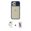 MARSİLYAN™- iPhone 12 Pro Max Kılıf Vadi Çizgi - Siyah Joko 5D Cam + Lacivert Shine Kamera Lens