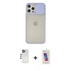 MARSİLYAN™- iPhone 12 Pro Max Kılıf Vadi Çizgi - Siyah Joko 5D Cam + Lacivert Shine Kamera Lens