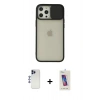 MARSİLYAN™- iPhone 12 Pro Max Kılıf Vadi Çizgi - Siyah Joko 5D Cam + Lacivert Shine Kamera Lens