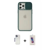 MARSİLYAN™- iPhone 12 Pro Max Kılıf Vadi Çizgi - Siyah Joko 5D Cam + Lacivert Shine Kamera Lens