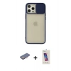 MARSİLYAN™- iPhone 12 Pro Max Kılıf Vadi Çizgi - Siyah Joko 5D Cam + Renkli Kamera Lens Koruma Cam - PE