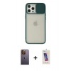 MARSİLYAN™- iPhone 12 Pro Max Kılıf Vadi Çizgi - Siyah Joko 5D Cam + Neon Fosforlu Kamera Lens - SI