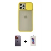 MARSİLYAN™- iPhone 12 Pro Max Kılıf Vadi Çizgi - Siyah Joko 5D Cam + Neon Fosforlu Kamera Lens - TU