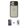 MARSİLYAN™- iPhone 12 Pro Max Kılıf Vadi Çizgi - Siyah Joko 5D Cam + Neon Fosforlu Kamera Lens - TU