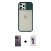 MARSİLYAN™- iPhone 12 Pro Max Kılıf Vadi Çizgi - Siyah Joko 5D Cam + Neon Fosforlu Kamera Lens - TU