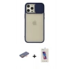 MARSİLYAN™- iPhone 12 Pro Max Kılıf Vadi Çizgi - Siyah Joko 5D Cam + Renkli Kamera Lens Koruma Cam - TU