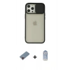 MARSİLYAN™- iPhone 12 Pro Max Kılıf Vadi Çizgi - Siyah Joko Magic 5D Cam + Kırmızı Metal Kamera Lens Koruma Cam