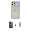 MARSİLYAN™- iPhone 12 Pro Max Kılıf Vadi Çizgi - Siyah Joko Magic 5D Cam + Mavi Neon Fosforlu Kamera Lens