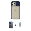 MARSİLYAN™- iPhone 12 Pro Max Kılıf Vadi Çizgi - Siyah Joko Magic 5D Cam + Mavi Neon Fosforlu Kamera Lens