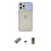 MARSİLYAN™- iPhone 12 Pro Max Kılıf Vadi Çizgi - Siyah Joko Magic 5D Hayalet Cam + Kırmızı Metal Kamera Lens Koruma Cam