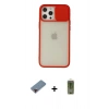 MARSİLYAN™- iPhone 12 Pro Max Kılıf Vadi Çizgi - Siyah Joko Magic 5D Hayalet Cam + Kırmızı Metal Kamera Lens Koruma Cam