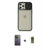 MARSİLYAN™- iPhone 12 Pro Max Kılıf Vadi Çizgi - Siyah Joko Magic 5D Hayalet Cam + Neon Fosforlu Kamera Lens - YL