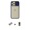 MARSİLYAN™- iPhone 12 Pro Max Kılıf Vadi Çizgi - Siyah Joko Magic 5D Hayalet Cam + Sierra Blue Shine Kamera Lens Koruma Cam