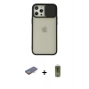 MARSİLYAN™- iPhone 12 Pro Max Kılıf Vadi Çizgi - Siyah Joko Magic 5D Hayalet Cam + Turuncu Renkli Kamera Lens Koruma Cam