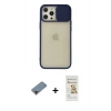 MARSİLYAN™- iPhone 12 Pro Max Kılıf Vadi Çizgi - Siyah Mat Seramik Nano Ekran Koruyucu + Metal Kamera Lens Koruma Cam - KI