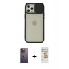 MARSİLYAN™- iPhone 12 Pro Max Kılıf Vadi Çizgi - Siyah Mat Seramik Nano Ekran Koruyucu + Neon Fosforlu Kamera Lens - SI