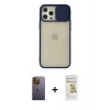 MARSİLYAN™- iPhone 12 Pro Max Kılıf Vadi Çizgi - Siyah Mat Seramik Nano Ekran Koruyucu + Neon Fosforlu Kamera Lens - SI