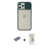 MARSİLYAN™- iPhone 12 Pro Max Kılıf Vadi Çizgi - Siyah Mat Seramik Nano Ekran Koruyucu + Renkli Kamera Lens Koruma Cam - TU