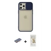 MARSİLYAN™- iPhone 12 Pro Max Kılıf Vadi Çizgi - Siyah Mat Seramik Nano Ekran Koruyucu + Renkli Kamera Lens Koruma Cam - TU