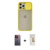 MARSİLYAN™- iPhone 12 Pro Max Kılıf Vadi Çizgi - Siyah Mat Seramik Nano Ekran Koruyucu + Turuncu Neon Fosforlu Kamera Lens