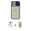 MARSİLYAN™- iPhone 12 Pro Max Kılıf Vadi Çizgi - Siyah Polymer Nano Ekran Koruyucu + Gold Shine Kamera Lens