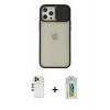 MARSİLYAN™- iPhone 12 Pro Max Kılıf Vadi Çizgi - Siyah Polymer Nano Ekran Koruyucu + Gold Shine Kamera Lens