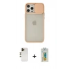 MARSİLYAN™- iPhone 12 Pro Max Kılıf Vadi Çizgi - Siyah Polymer Nano Ekran Koruyucu + Gold Shine Kamera Lens