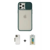 MARSİLYAN™- iPhone 12 Pro Max Kılıf Vadi Çizgi - Siyah Polymer Nano Ekran Koruyucu + Gold Shine Kamera Lens