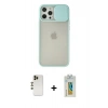 MARSİLYAN™- iPhone 12 Pro Max Kılıf Vadi Çizgi - Siyah Polymer Nano Ekran Koruyucu + Gold Shine Kamera Lens