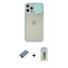 MARSİLYAN™- iPhone 12 Pro Max Kılıf Vadi Çizgi - Siyah Polymer Nano Ekran Koruyucu + Metal Kamera Lens Koruma Cam - KI