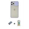 MARSİLYAN™- iPhone 12 Pro Max Kılıf Vadi Çizgi - Siyah Polymer Nano Ekran Koruyucu + Metal Kamera Lens Koruma Cam - KI