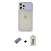 MARSİLYAN™- iPhone 12 Pro Max Kılıf Vadi Çizgi - Siyah Polymer Nano Ekran Koruyucu + Metal Kamera Lens Koruma Cam - GD