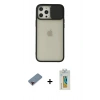 MARSİLYAN™- iPhone 12 Pro Max Kılıf Vadi Çizgi - Siyah Polymer Nano Ekran Koruyucu + Metal Kamera Lens Koruma Cam - KI