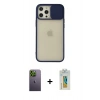 MARSİLYAN™- iPhone 12 Pro Max Kılıf Vadi Çizgi - Siyah Polymer Nano Ekran Koruyucu + Neon Fosforlu Kamera Lens - YL