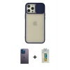 MARSİLYAN™- iPhone 12 Pro Max Kılıf Vadi Çizgi - Siyah Polymer Nano Ekran Koruyucu + Neon Fosforlu Kamera Lens - MI