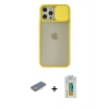 MARSİLYAN™- iPhone 12 Pro Max Kılıf Vadi Çizgi - Siyah Polymer Nano Ekran Koruyucu + Renkli Kamera Lens Koruma Cam - SI
