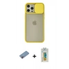 MARSİLYAN™- iPhone 12 Pro Max Kılıf Vadi Çizgi - Siyah Polymer Nano Ekran Koruyucu + Shine Kamera Lens Koruma Cam - PE
