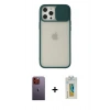 MARSİLYAN™- iPhone 12 Pro Max Kılıf Vadi Çizgi - Siyah Polymer Nano Ekran Koruyucu + Neon Fosforlu Kamera Lens - TU